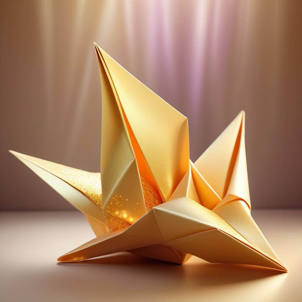 A scene folds into origami shapes and unfolds into something new.