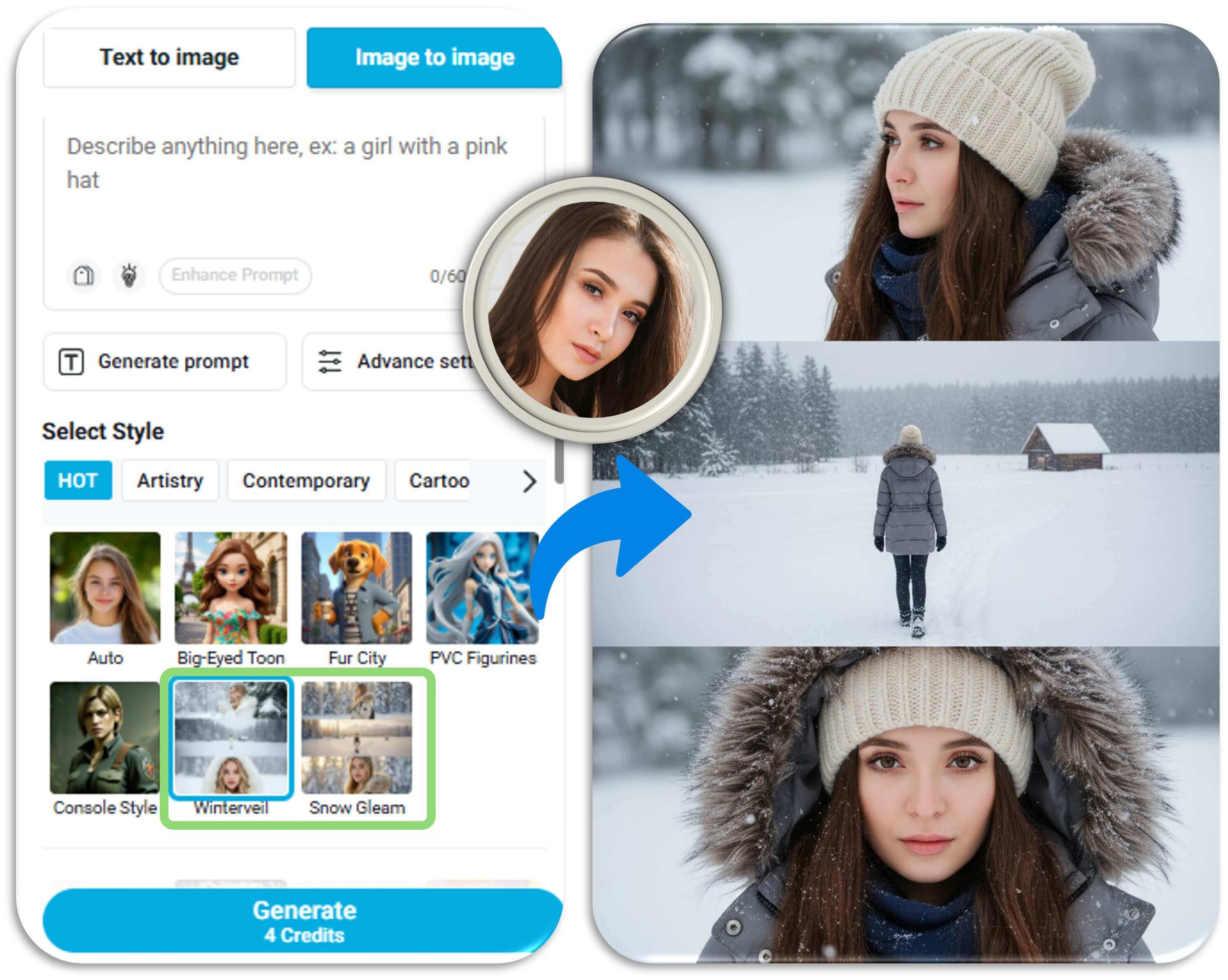 Crea Istantaneamente Foto con Neve Con l'AI