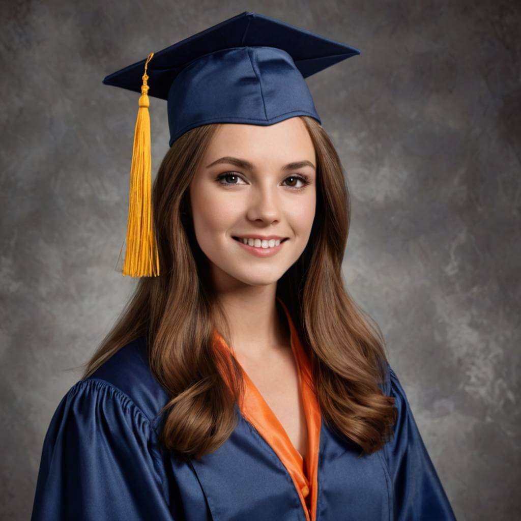 Change color of photo online by colorizing a black-and-white graduation photo from the 1970s, making the cap and gown vibrant and the background lively.
