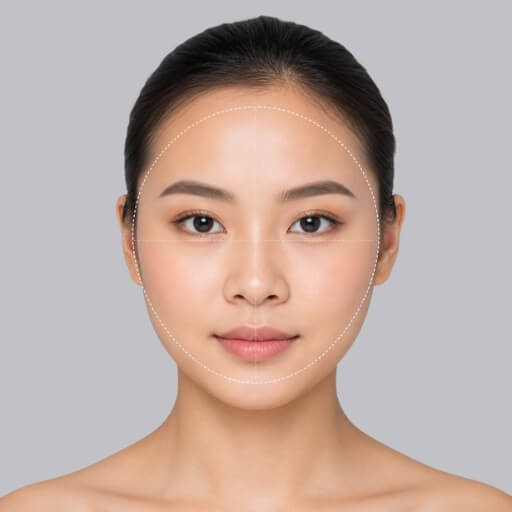 Esempio di forma del viso rotonda – guance piene con linea della mascella morbida e arrotondata | Guida alla forma del viso di YouCam