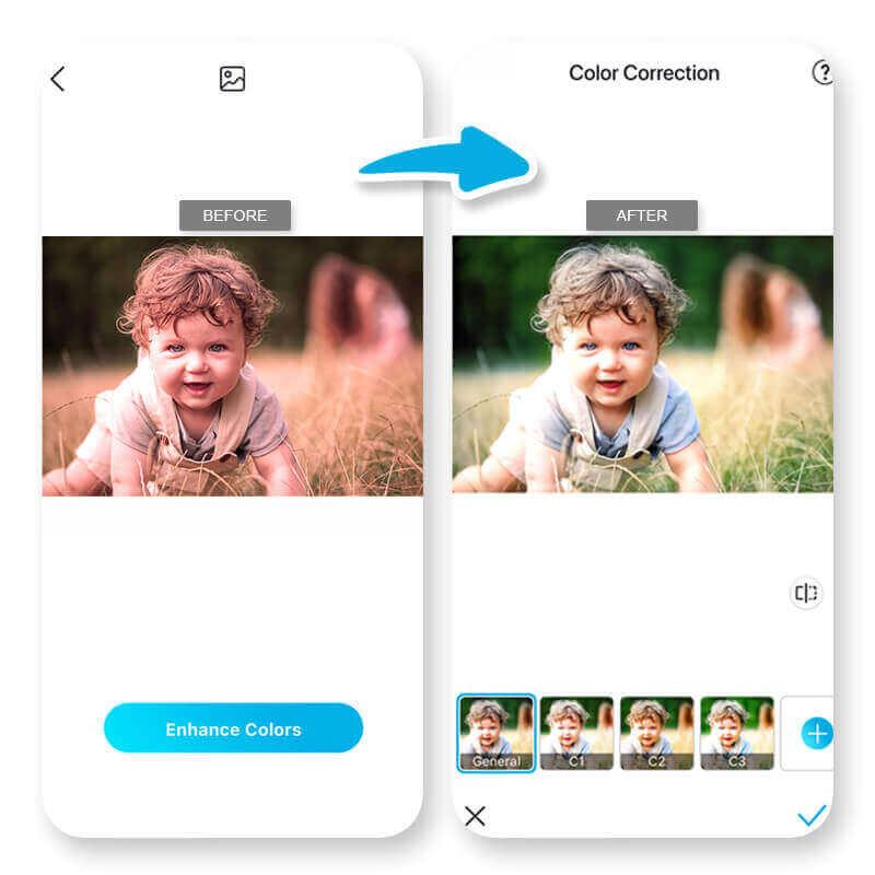 Corrección de color con IA: corrección de color automática con un toque