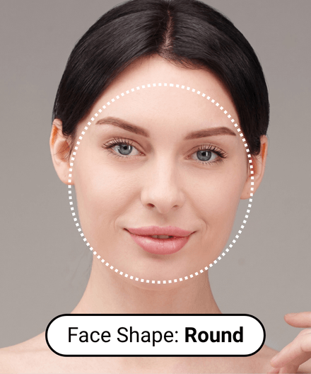Face shape analysis overlay showing detected shape and matching hairstyle recommendations
