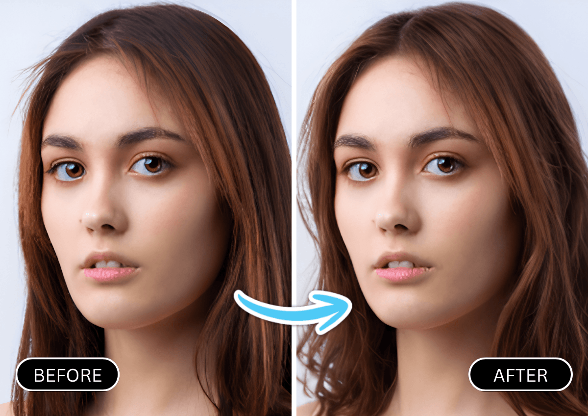 Before-and-after preview of soft wavy hairstyle applied to a photo