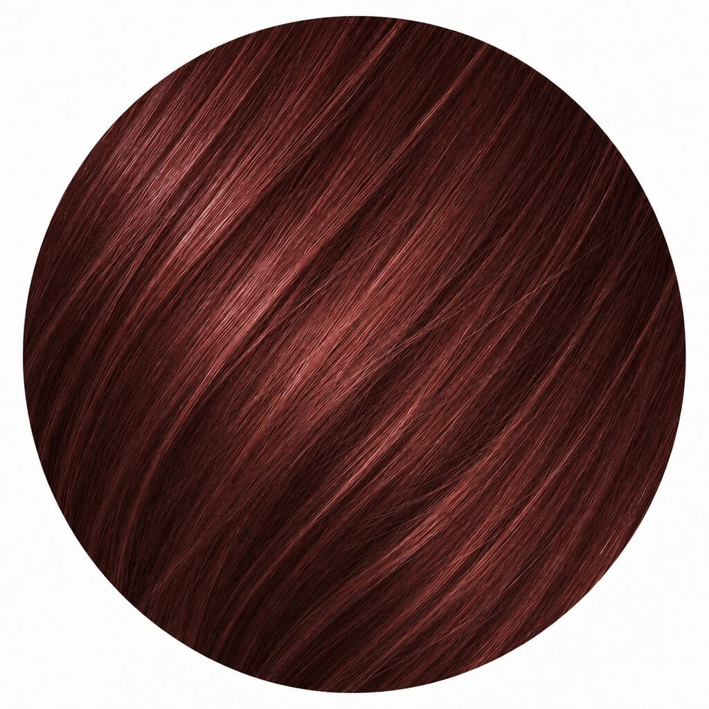 A dark brunette infused with rich burgundy and cherry-red tones.