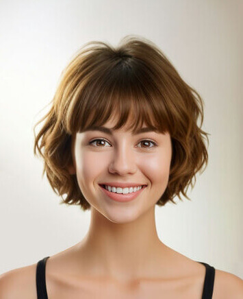 Short bob hairstyle preview generated by YouCam's AI Hairstyle Generator — a clean, chin-length cut with the tousled, Parisian-inspired movement seen in 2026 runway looks.