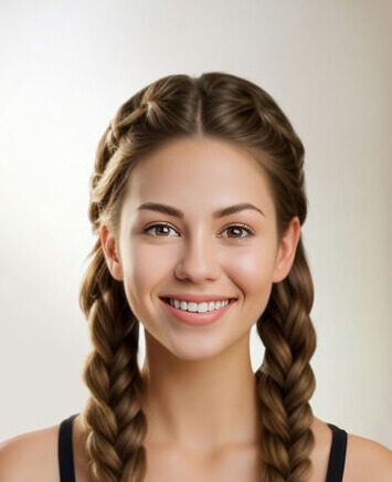 Two braids hairstyle preview generated by YouCam's AI Hairstyle Generator — a structured, symmetrical style that keeps hair off the face, versatile across lengths and textures.