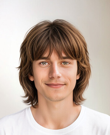 Wavy shag hairstyle preview generated by YouCam's AI Hairstyle Generator — textured, face-framing layers with natural volume, one of 2026's most adaptable cuts across hair types.