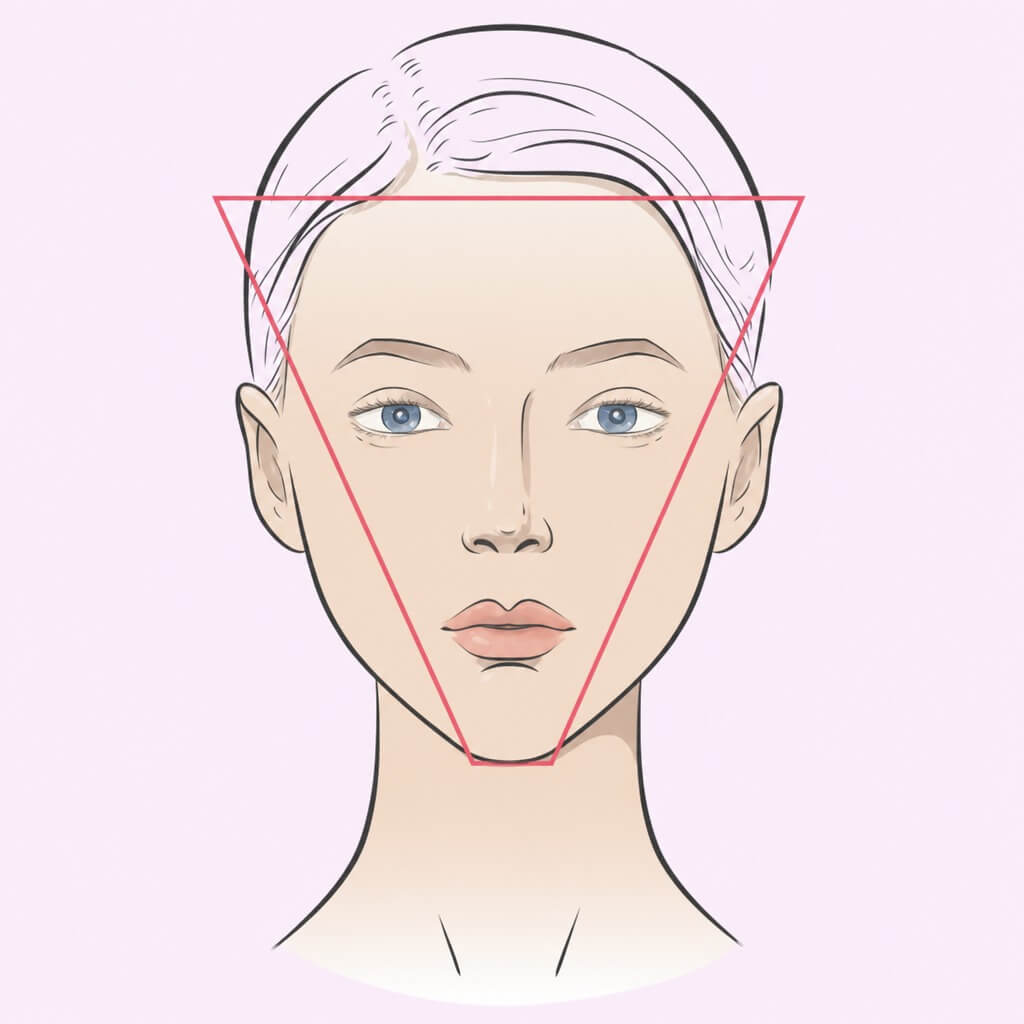 Inverted triangle face shape example – broad forehead narrowing to a slim chin | YouCam Face Shape Guide
