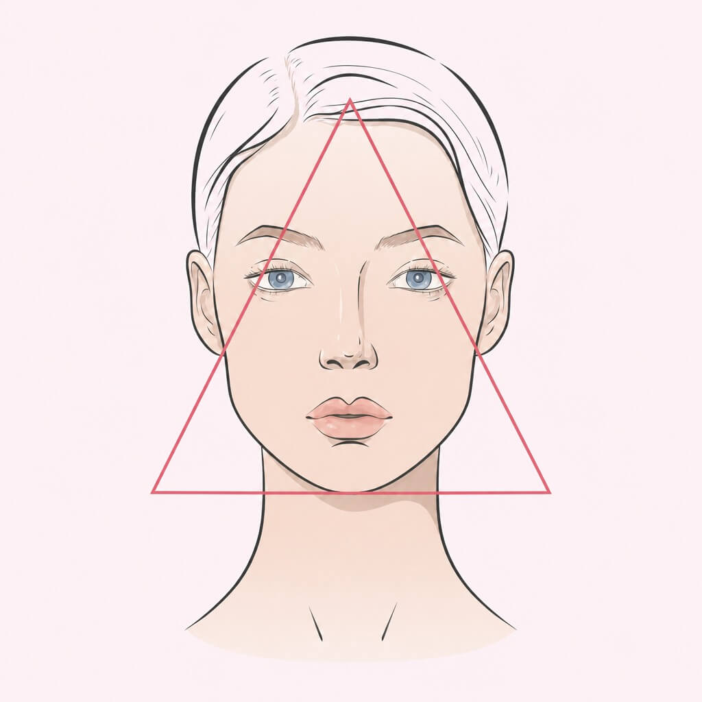 Triangle face shape example – narrow forehead widening toward a broad jawline | YouCam Face Shape Guide