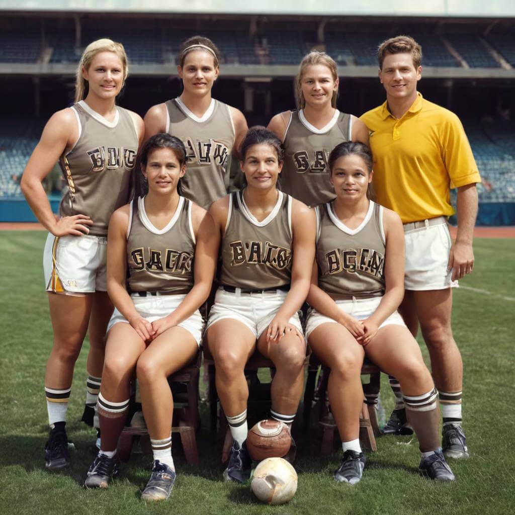 Colorize a sports team photo with accurate team colors and natural skin tones for a lively, authentic look, perfect for picture restoration.