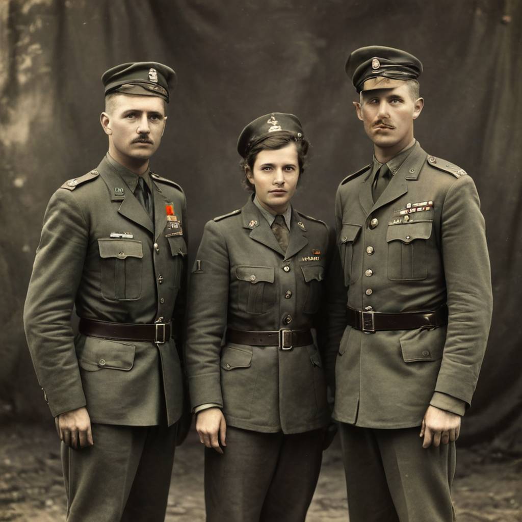 Apply accurate and subtle coloration to a vintage military photo while repairing cracks and damages with advanced object remover tools, demonstrating cutting-edge photo restoration techniques.