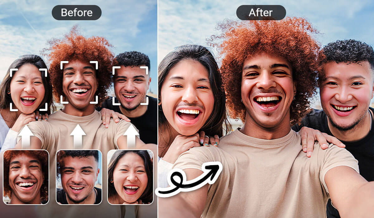 Haz múltiples intercambios de cara en fotos de grupo